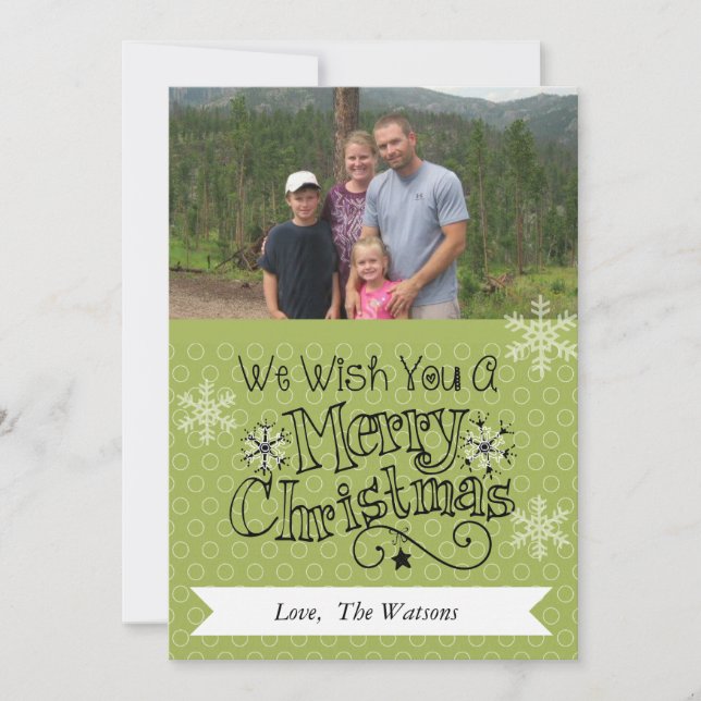Green Dots Merry Christmas Photo Holiday Card (Front)