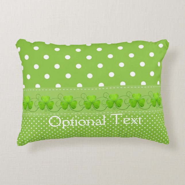 Green, Dots & Shamrocks Decorative Cushion (Front)