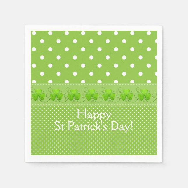 Green, Dots & Shamrocks Napkin (Front)