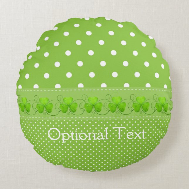 Green, Dots & Shamrocks Round Cushion (Front)