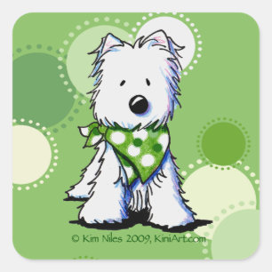Green Dots Westie Dog Square Sticker
