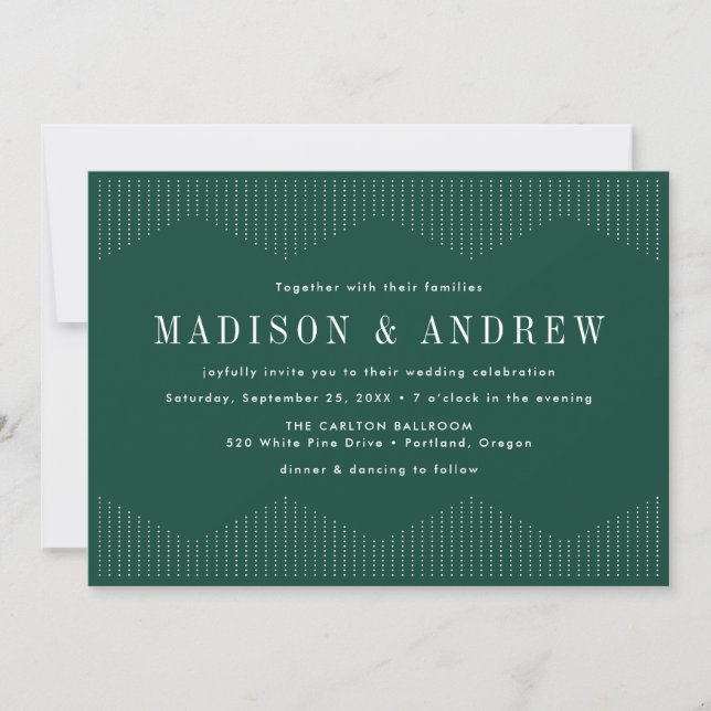 Green Dotted Deco Wedding Invitation (Front)