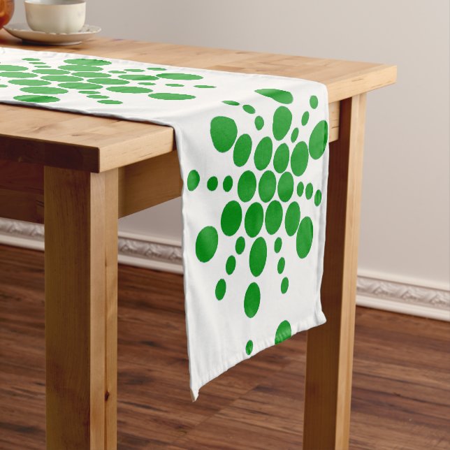Green dotted stars on white short table runner (In Situ)