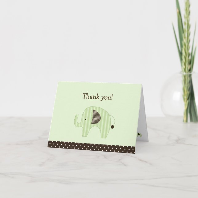 Green Dottie Elephants Folded Thank you note (Front)