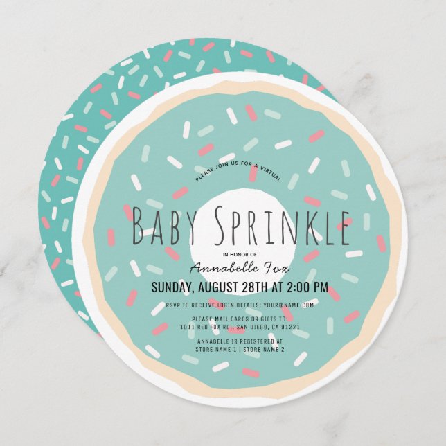 Green Doughnut Virtual Baby Sprinkle Shower Invitation (Front/Back)