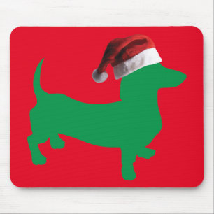 Green-Doxie---And-Santa-Hat Mouse Pad