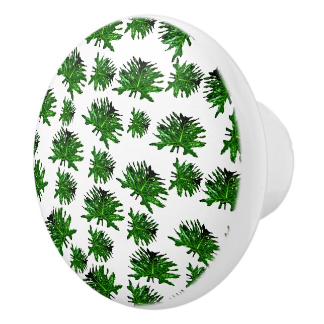 Green Dracaena Fern Leaves,  Ceramic Knob (Right)