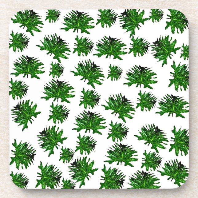 Green Dracaena Fern Leaves, Coasters (Front)