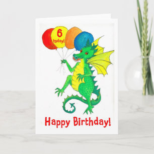 Green Dragon 6th Birthday Card