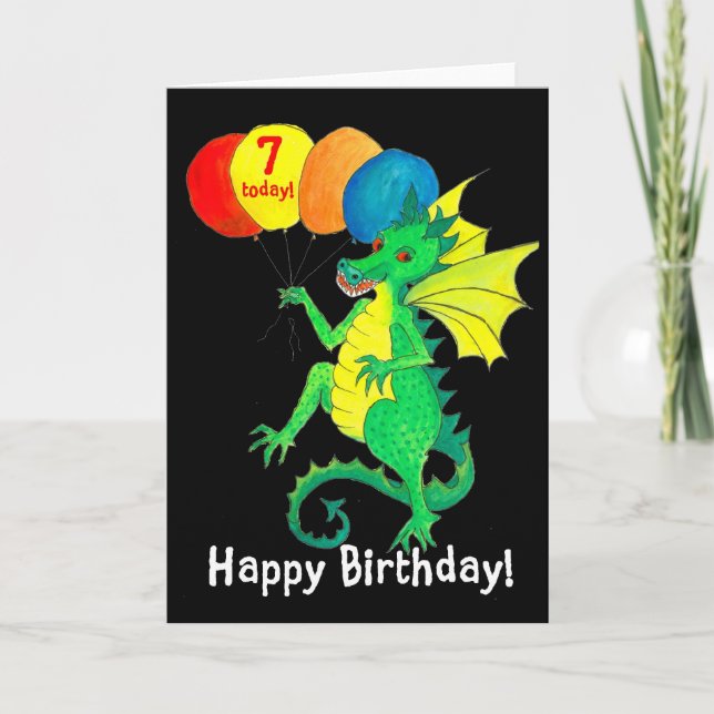 Green Dragon 7th Birthday Card (Front)