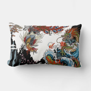Green dragon and Feng Huang. Illustration Lumbar Cushion