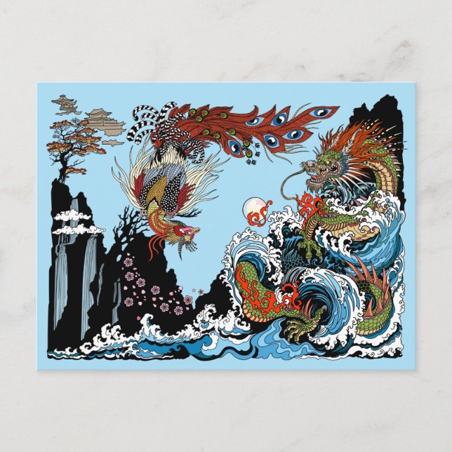 Green dragon and Feng Huang. Illustration Postcard (Front)