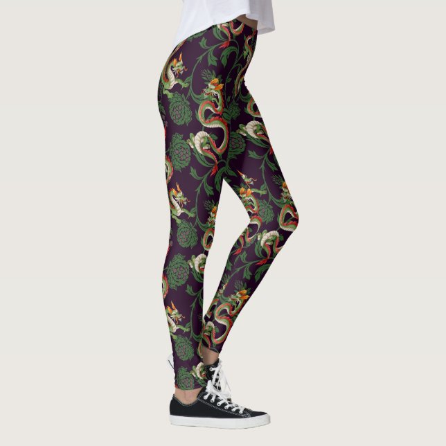 Green Dragon And Florals Leggings (Right)