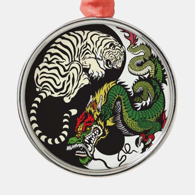 green dragon and white tiger yin yang symbol metal ornament (Front)