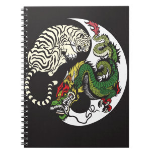 green dragon and white tiger yin yang symbol notebook