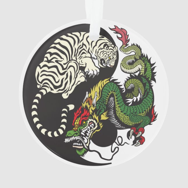 green dragon and white tiger yin yang symbol ornament (Back)