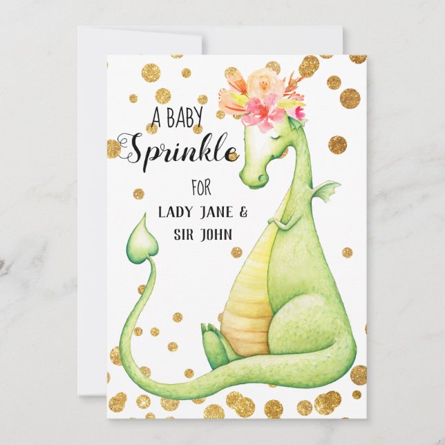 *~* Green Dragon Baby Girl Sprinkle Invitation (Front)