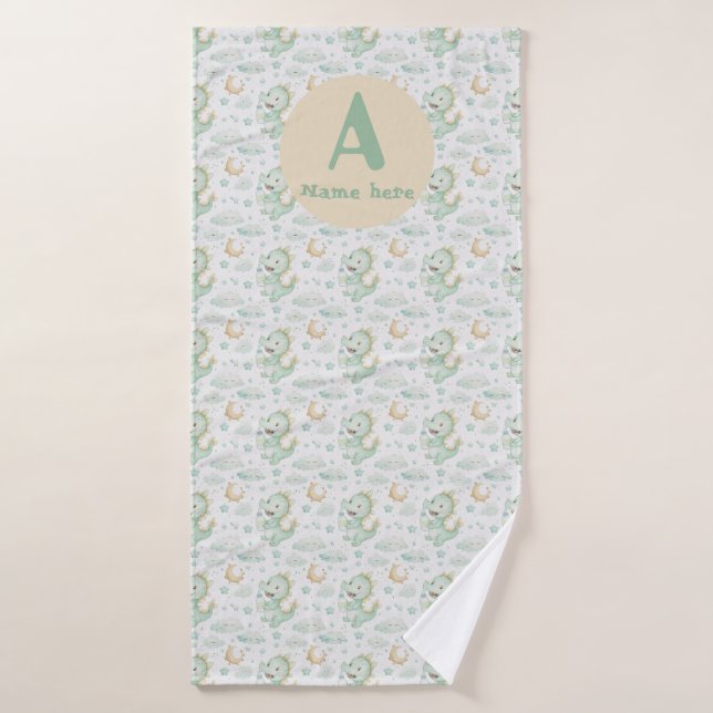 Green Dragon Baby Watercolor Personalised Name  Bath Towel (Bath Towel)
