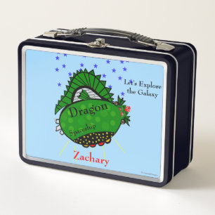 Green Dragon Brown Eyes Stars Metal Lunch Box