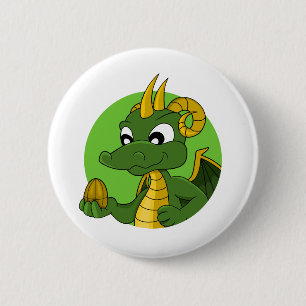Green dragon cartoon 6 cm round badge
