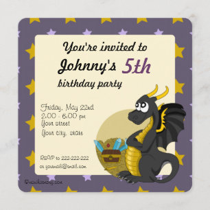 Green dragon cartoon birthday print invitations