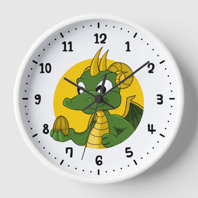 Green dragon cartoon round clock (Front)