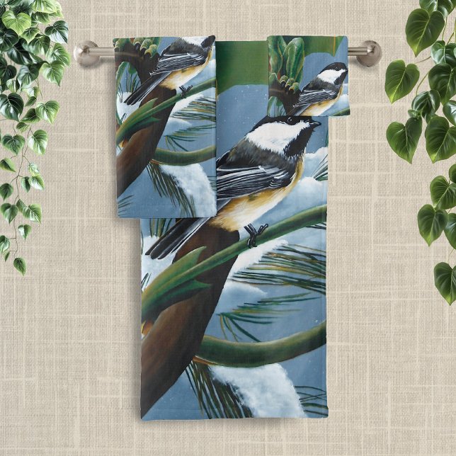 Green Dragon Chickadees Winter Bath Towel Set (Creator Uploaded)
