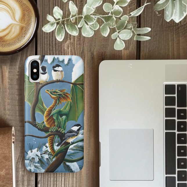 Green Dragon Chickadees Winter Case-Mate iPhone Case (Creator Uploaded)