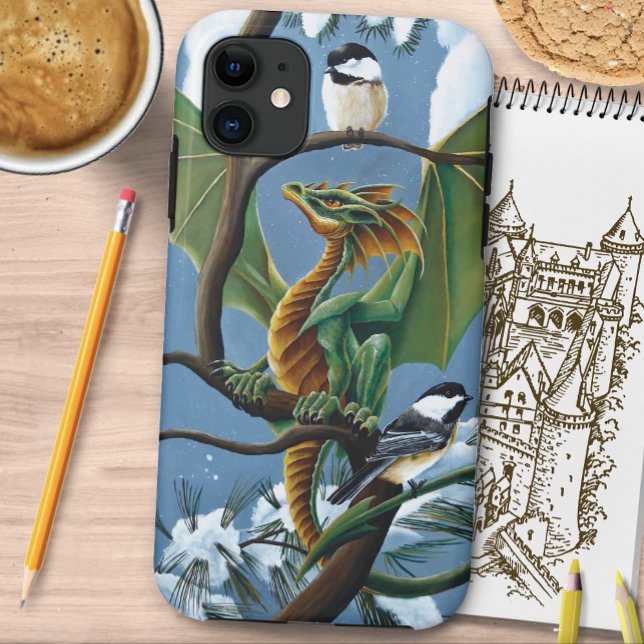 Green Dragon Chickadees Winter Case-Mate iPhone Case (Creator Uploaded)