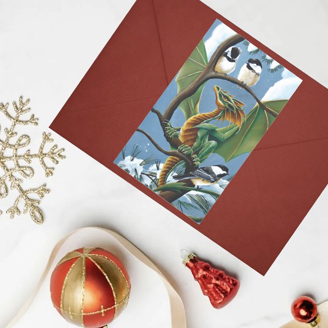 Green Dragon Chickadees Winter Rectangular Sticker (Creator Uploaded)