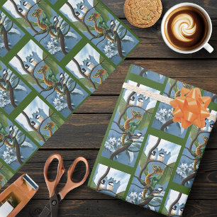 Green Dragon Chickadees Winter Wrapping Paper
