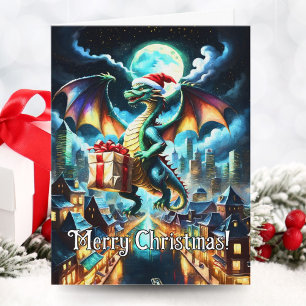 Green Dragon Delivering Christmas Gifts Card