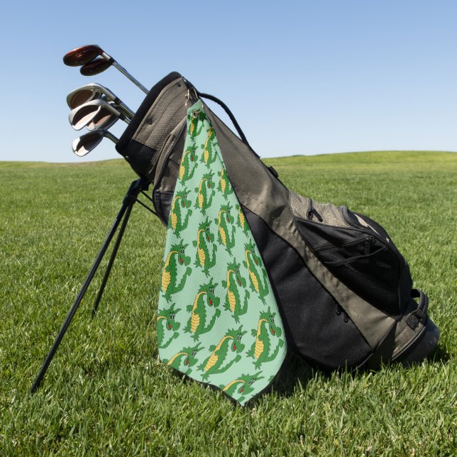 Green Dragon Design Any Colour Background Golf Towel (Green)