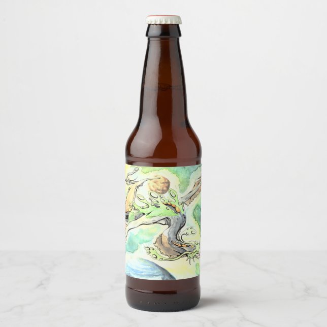 Green Dragon Drifting On The Light Of The Stars Beer Bottle Label (Front)