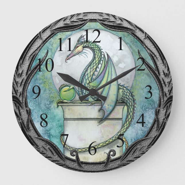 Green Dragon Fantasy Art Wall Clock (Front)