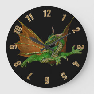 Green Dragon Fantasy Artwork Large Clock