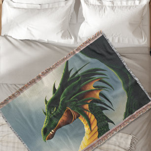 Green Dragon Fantasy Throw Blanket