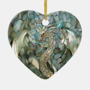 Green Dragon Faux Stained Glass Ceramic Ornament