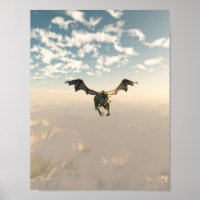Green Dragon Flying over the Mountains