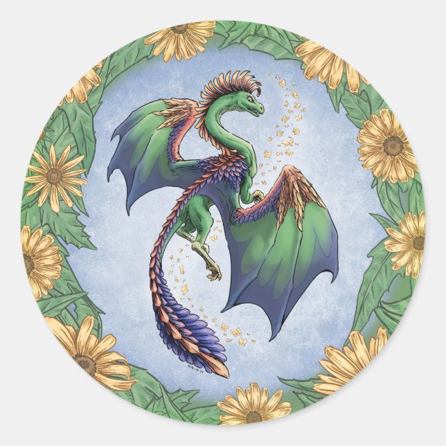 Green Dragon of Summer Nature Fantasy Art Classic Round Sticker (Front)