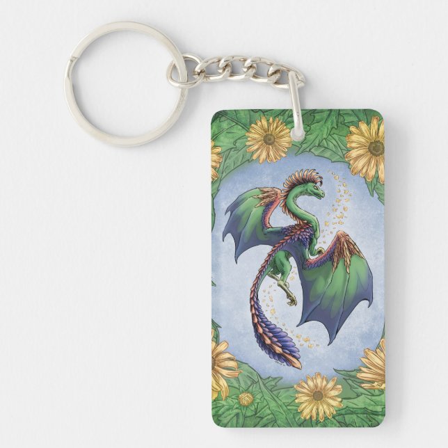 Green Dragon of Summer Nature Fantasy Art Key Ring (Front)