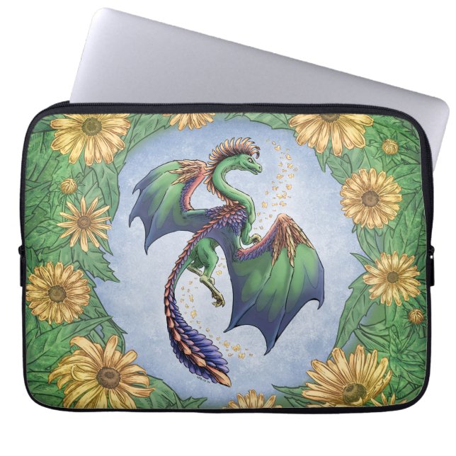Green Dragon of Summer Nature Fantasy Art Laptop Sleeve (Front)