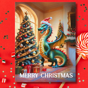Green Dragon On Christmas Eve Holiday Postcard