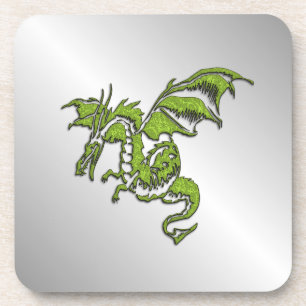 Green Dragon on Silver Coaster