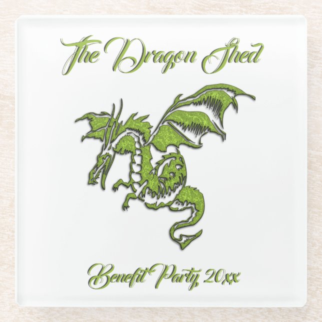 Green Dragon on Silver Glass Coaster (Front)