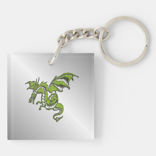 Green Dragon on Silver Key Ring (Back)