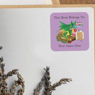 Green Dragon Pastry Chef Bookplate Square Sticker