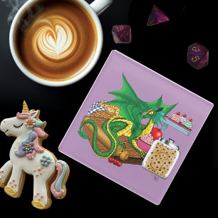 Green Dragon Pastry Chef Glass Coaster