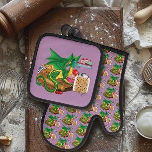 Green Dragon Pastry Chef Oven Mitt & Pot Holder Set