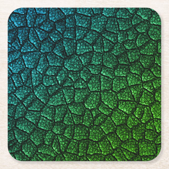 Green Dragon Scale Square Paper Coaster (Front)